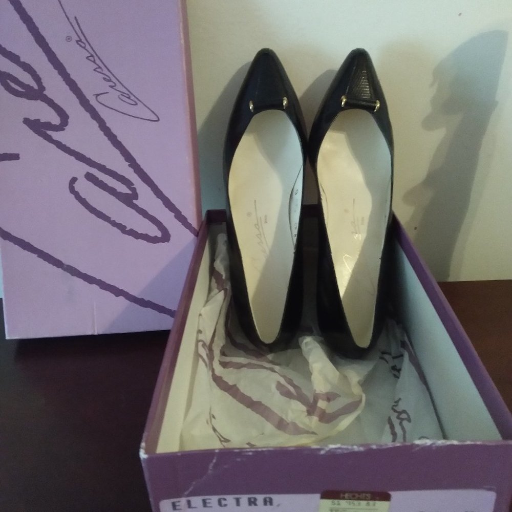 CARESSA Electra women Shoes Black Kid Leather made in SPAIN Heels 8.5N Vintage